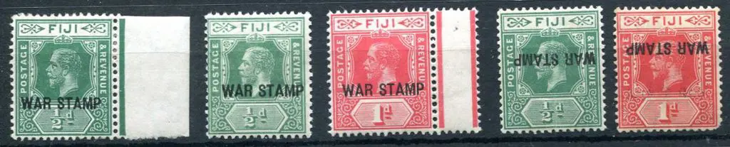 Fiji 1915/19 "WAR STAMP" ovpts on ½d in 2 shades ... Image 1++