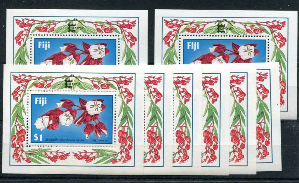 Fiji 1987 Tagimoucia Flower M/S's x 8 all ovptd ... Image 1++