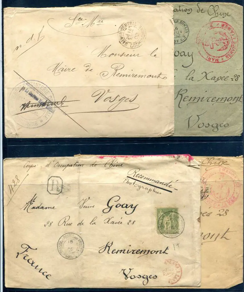 France 1902 incoming mail to Vosges from China. 4 ... Image 1++