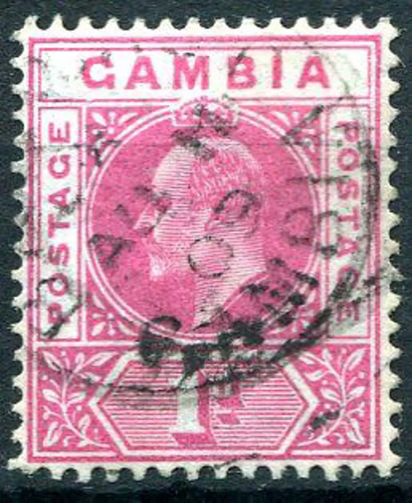 Gambia 1904/06 1d carmine KEVII with "dented ... Image 1++