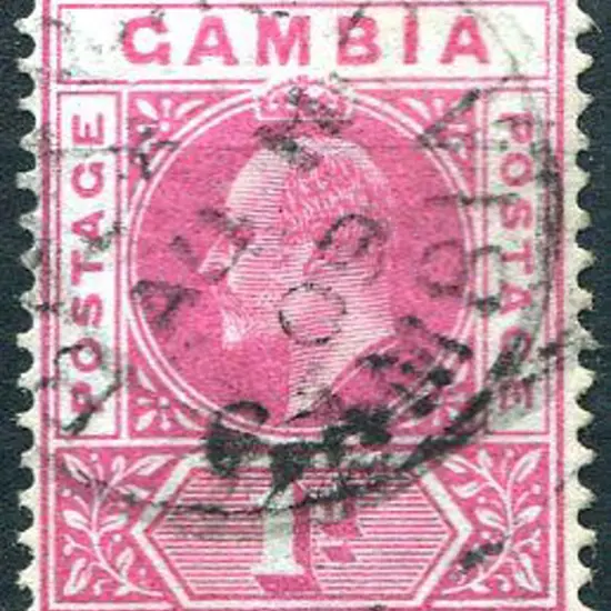 Gambia 1904/06 1d carmine KEVII with "dented ...