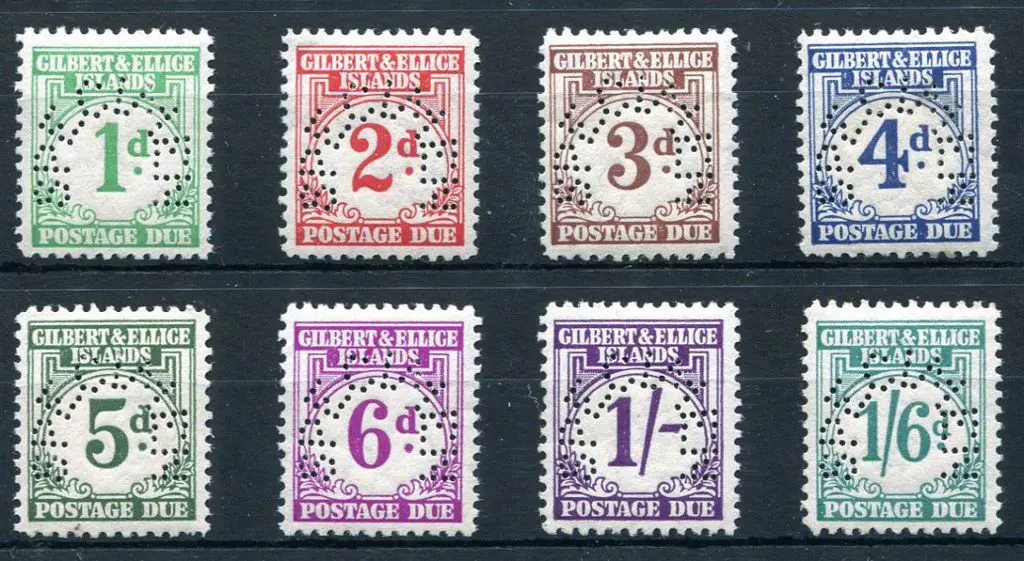 Gilbert & Ellice Is 1940 Postage Dues perfined ... Image 1++