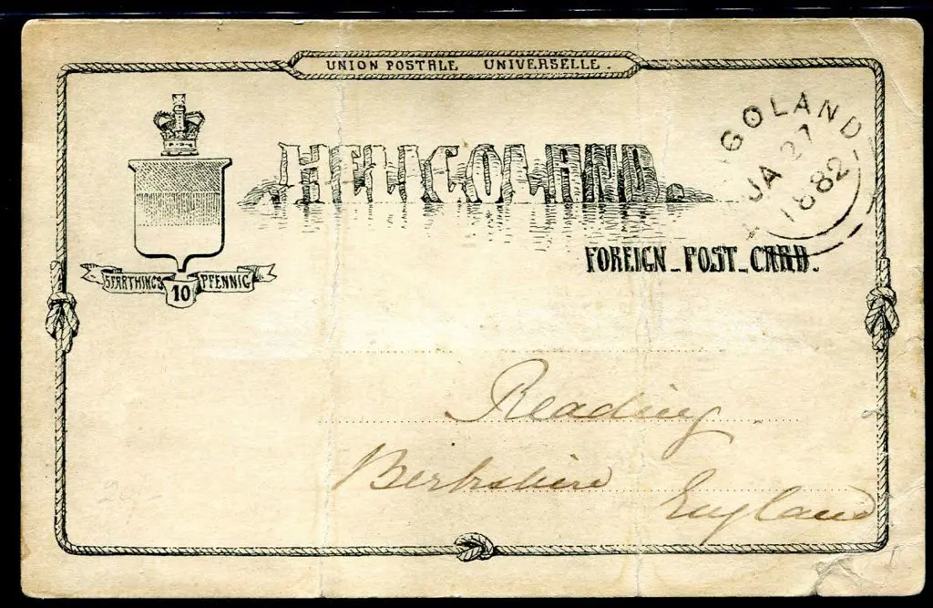 Heligoland 1882 10pf b/w hand-designed postcard ... Image 1++