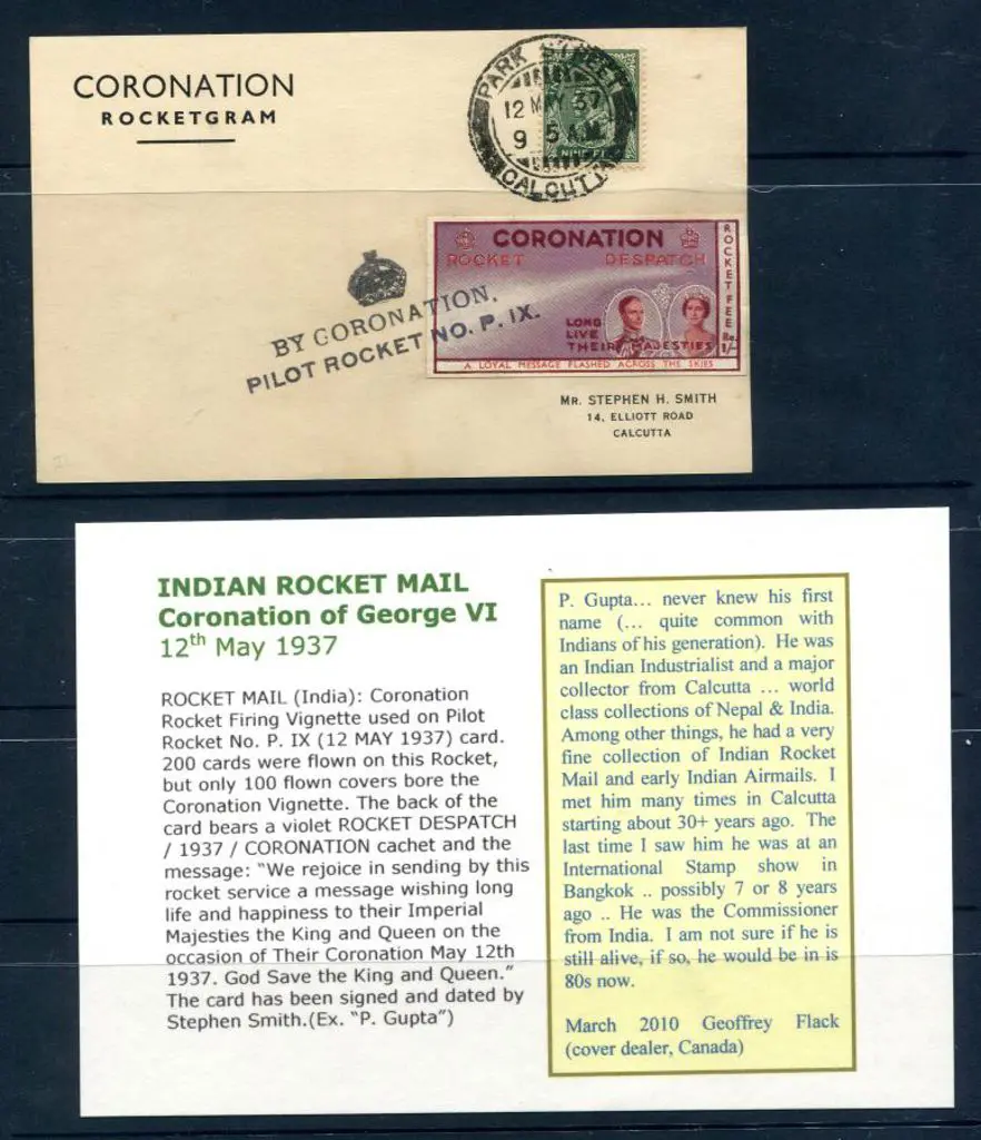 India 1937 (12th May) "Coronation Rocketgram" ... Image 1++