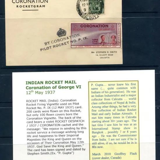 India 1937 (12th May) "Coronation Rocketgram" ...