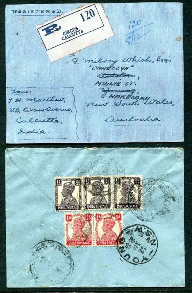 India 1945 (8th Dec) "Circus Calcutta" registered ... Image 1++