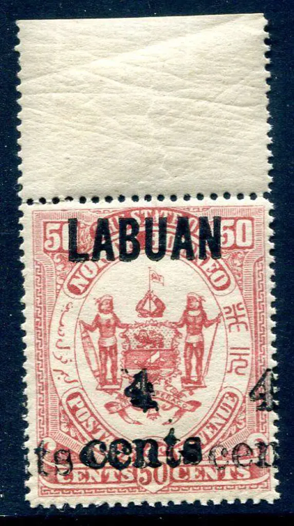 Labuan 1904 "LABUAN 4 cents" overprint on 50c Arms ... Image 1++