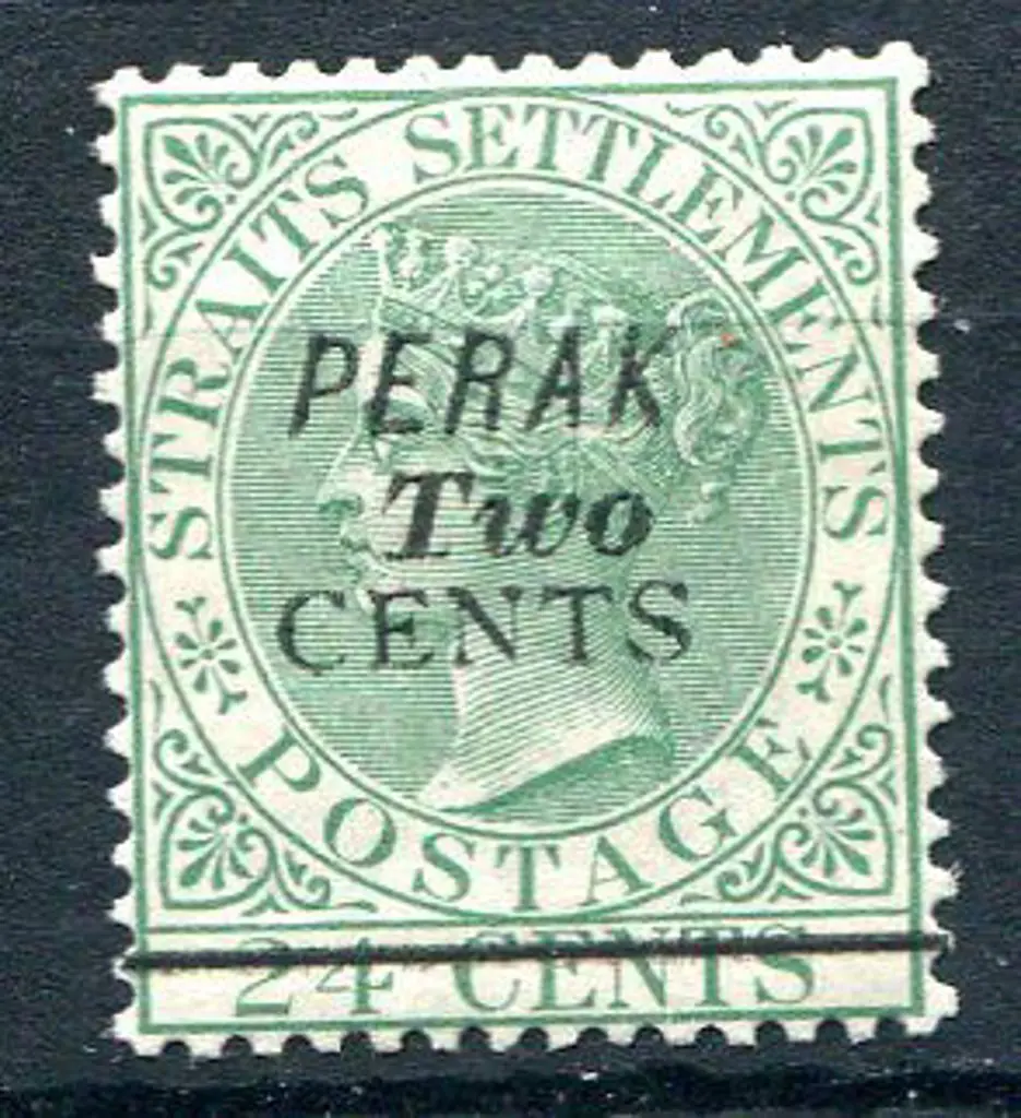 Malaysian States - Perak 1891 "Two CENTS" on 24c ... Image 1++