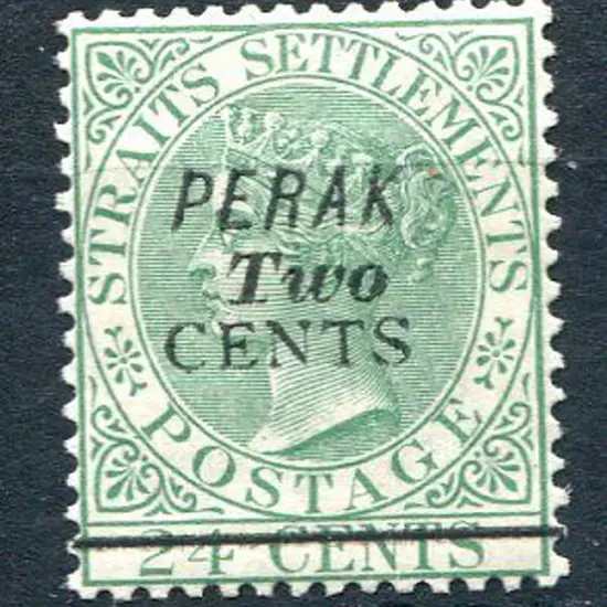Malaysian States - Perak 1891 "Two CENTS" on 24c ...