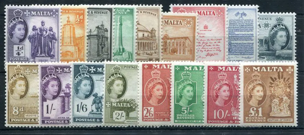 Malta 1956/58 ¼d to £1 QEII pictorials. Fresh MLH. ... Image 1++
