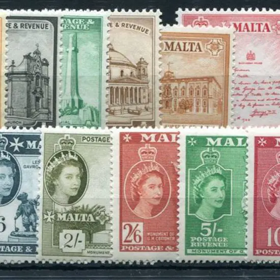 Malta 1956/58 ¼d to £1 QEII pictorials. Fresh MLH. ...