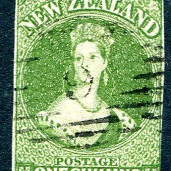 New Zealand 1855 1/- pale yellow green on blued ...