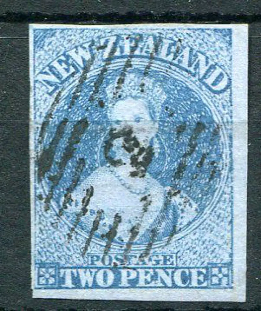 New Zealand 1855/58 2d blue no wmk on blued paper ... Image 1++
