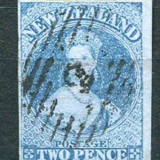New Zealand 1855/58 2d blue no wmk on blued paper ...