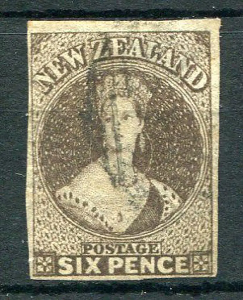 New Zealand 1862/63 6d black brown imperf on ... Image 1++