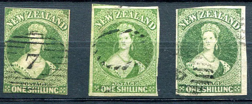 New Zealand 1862/64 1/- green imperf with large ... Image 1++