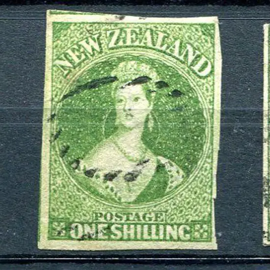 New Zealand 1862/64 1/- green imperf with large ...