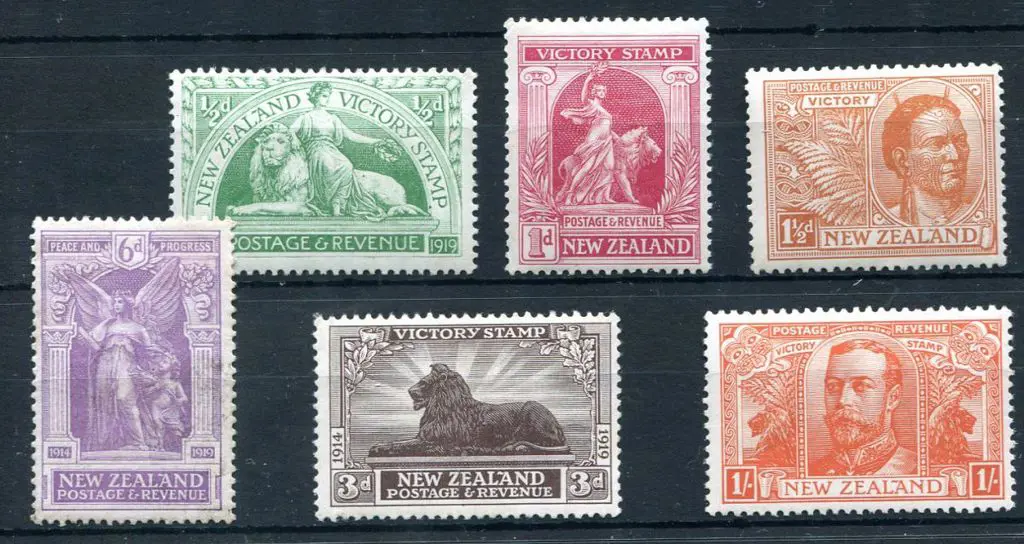 New Zealand 1920 Victory set of 6. 3d with thin ... Image 1++