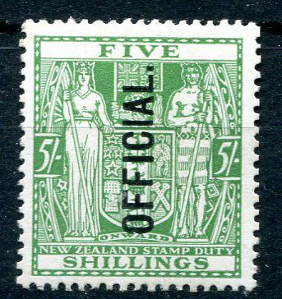 New Zealand 1927/33 5/- Arms "OFFICIAL" with ... Image 1++