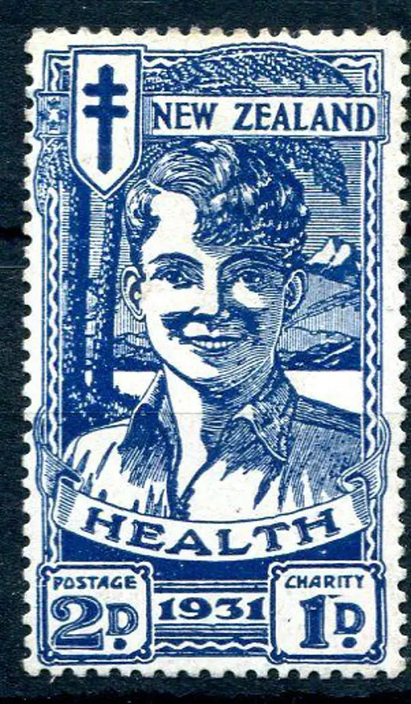 New Zealand 1931 2d blue "Smiling Boys" Health ... Image 1++