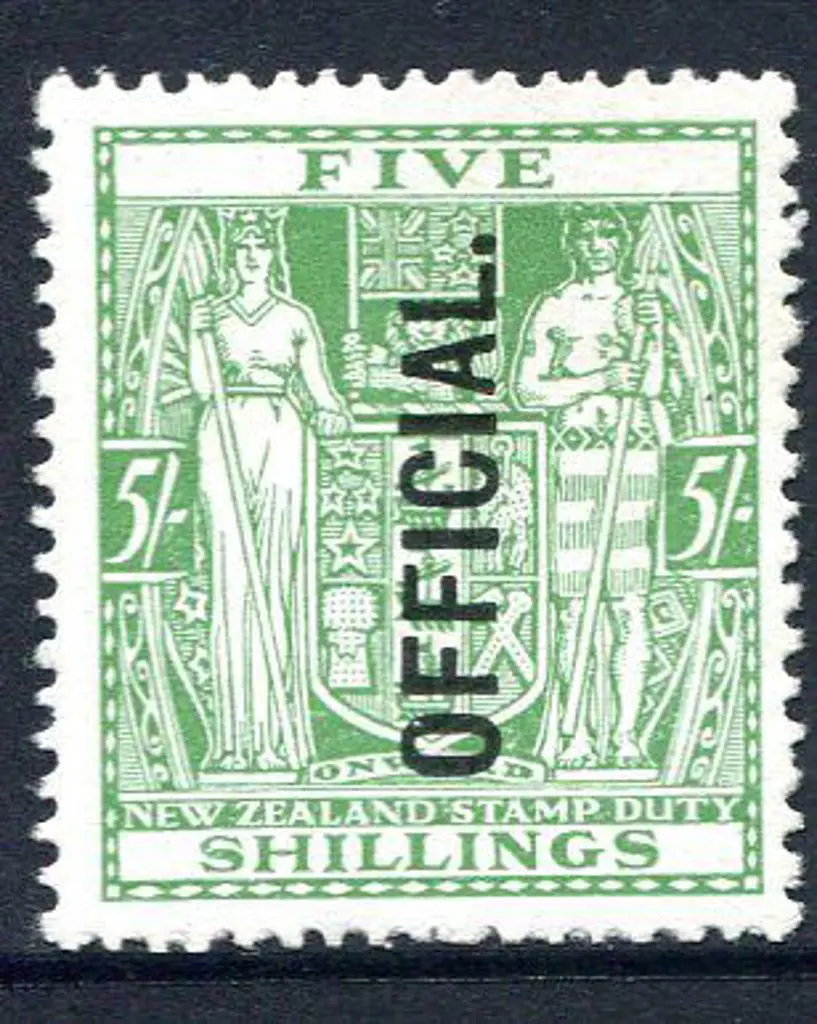 New Zealand 1933 5/- Arms ovptd "OFFICIAL" ... Image 1++