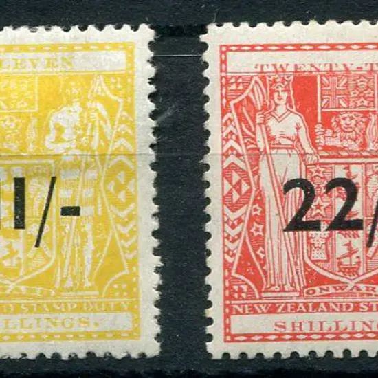 New Zealand 1940/58 11/- on 1/- & 22/- MLH, latter ...