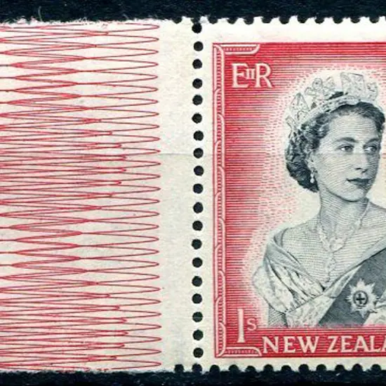 New Zealand 1958 1/- black & carmine red QEII, Die ...
