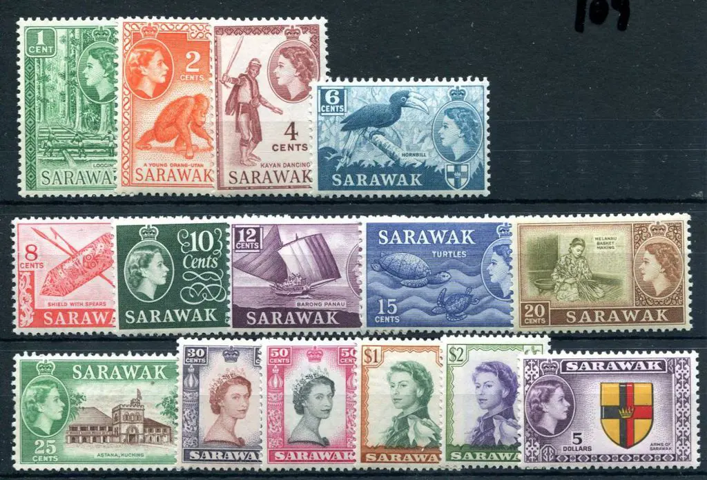 Sarawak 1955 QEII defins to $5. Fresh MUH. SG ... Image 1++