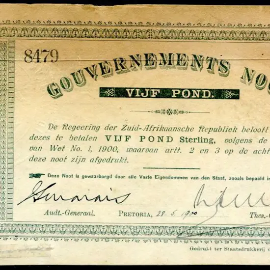 South Africa-Transvaal 1900 £5 monocolour greenish ...