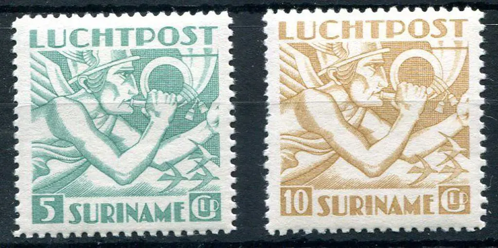 Suriname 1941 5g & 10g Airs. Fresh MLH. SG 282/83, ... Image 1++