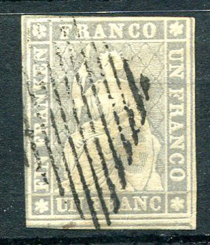 Switzerland 1857 1f grey-lilac (black thread) with ... Image 1++