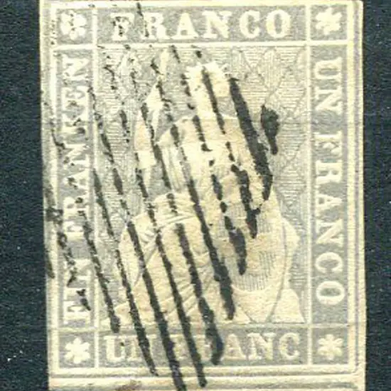 Switzerland 1857 1f grey-lilac (black thread) with ...