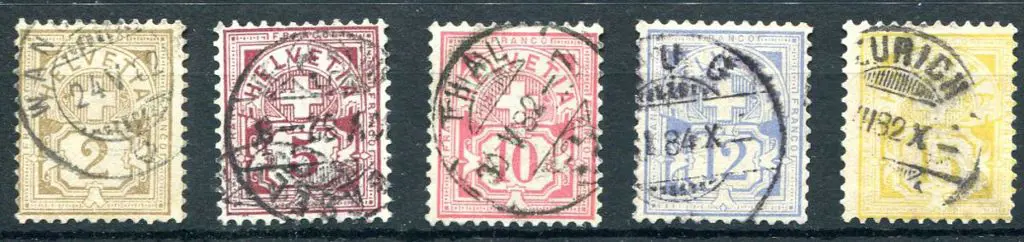 Switzerland 1882 2c, 5c, 10c, 12c & 15c set of 5 ... Image 1++