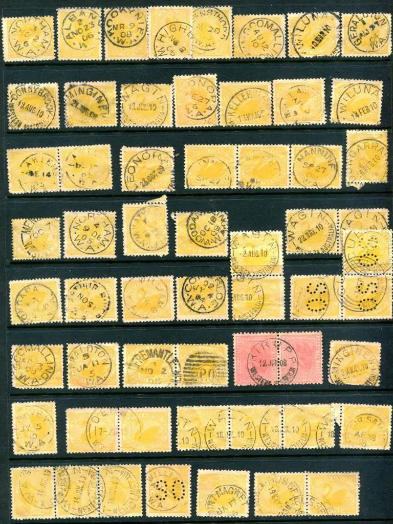 Postmarks Range with 43 postmarks on 2d yellow ... Image 1++
