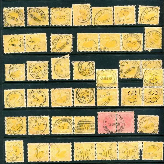 Postmarks Range with 43 postmarks on 2d yellow ...