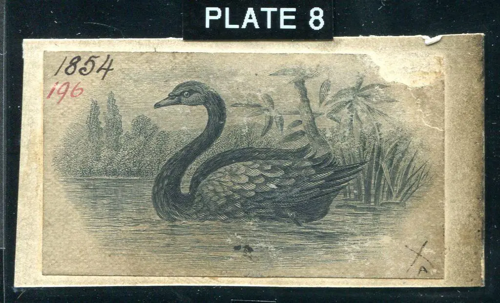 1854 Engraved Die Proof of a swan on the water on ... Image 1++