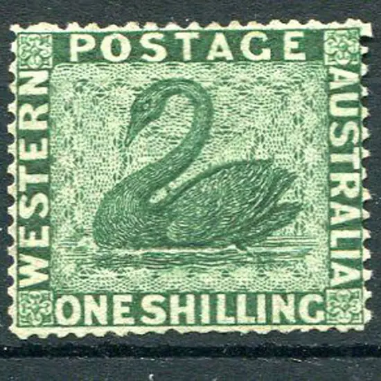 1/- deep green plate proof on ungummed, swan wmkd ...