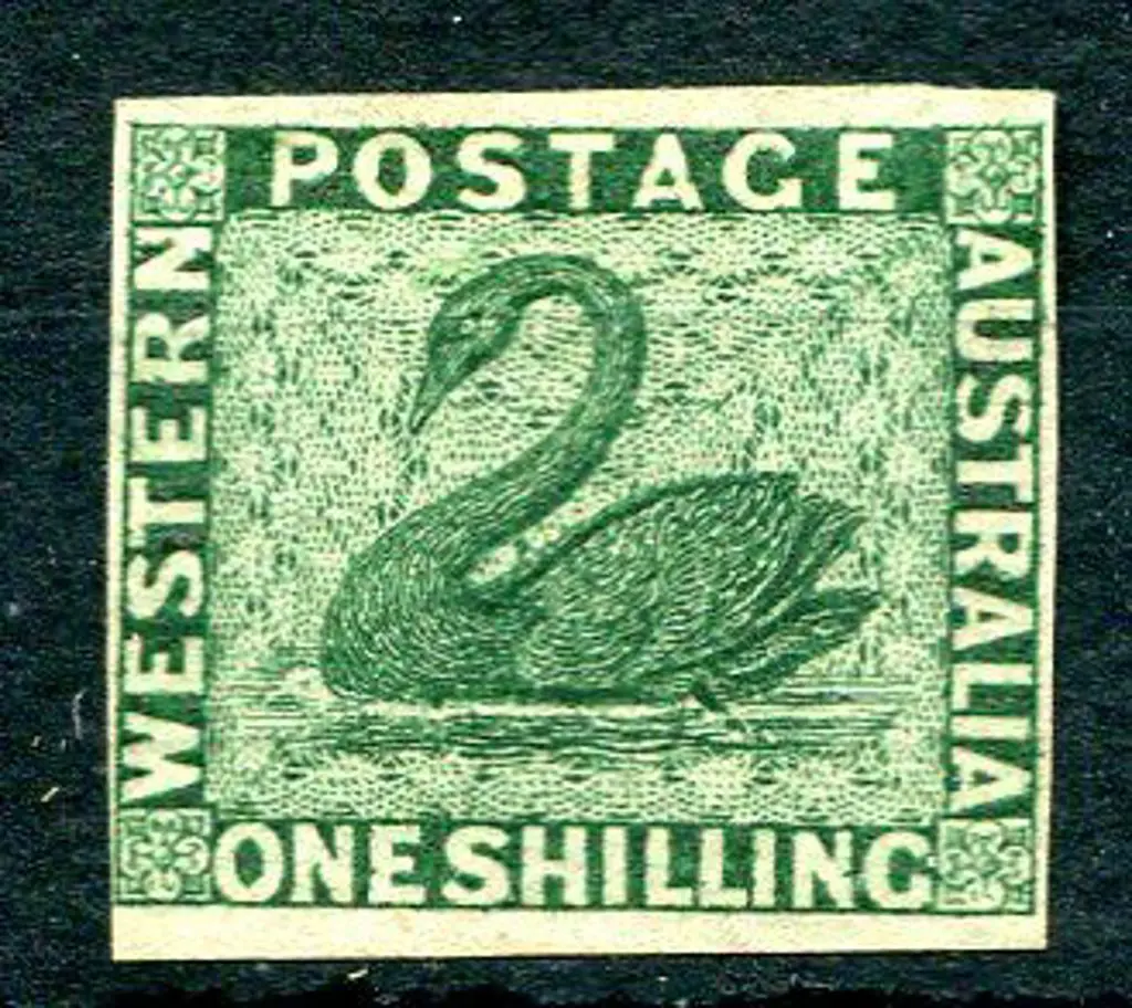 1/- deep green colour trial on ungummed, swan wmkd ... Image 1++