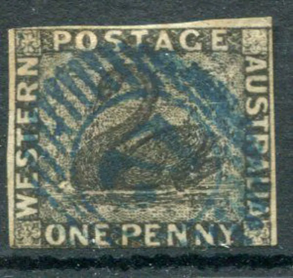 1854 1d black. Fine used with 15 bar "2" in blue ... Image 1++