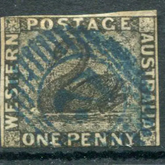 1854 1d black. Fine used with 15 bar "2" in blue ...