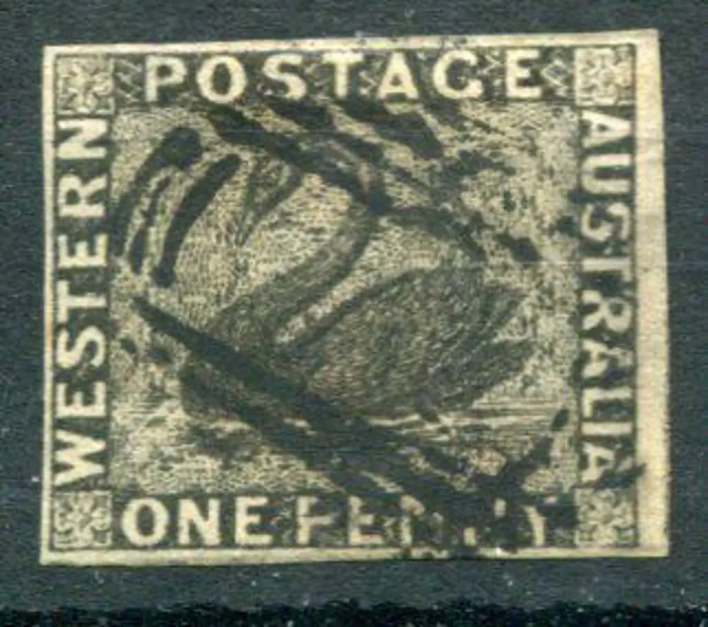 1854 1d black. Fine used with void grid. Clear ... Image 1++