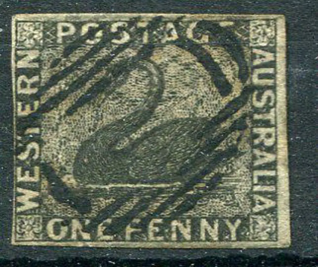 1854 1d black with "double tailed" swan variety. ... Image 1++