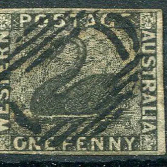 1854 1d black with "double tailed" swan variety. ...