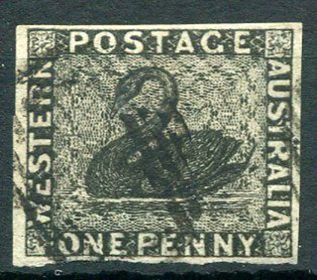 1854 1d black with "double tailed swan" variety. ... Image 1++