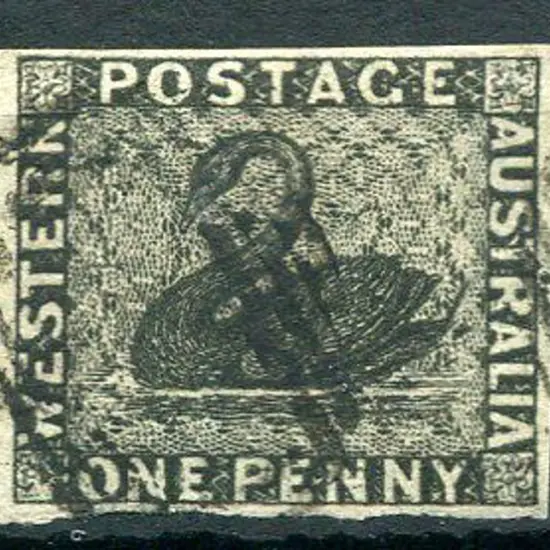1854 1d black with "double tailed swan" variety. ...