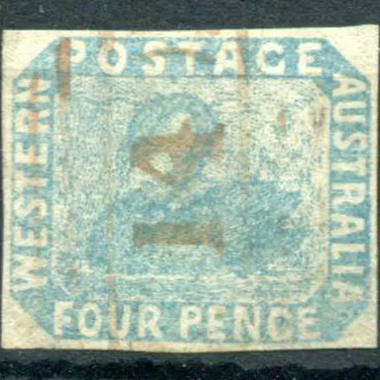 1854 4d pale blue with grid "14" cancel in red. ...