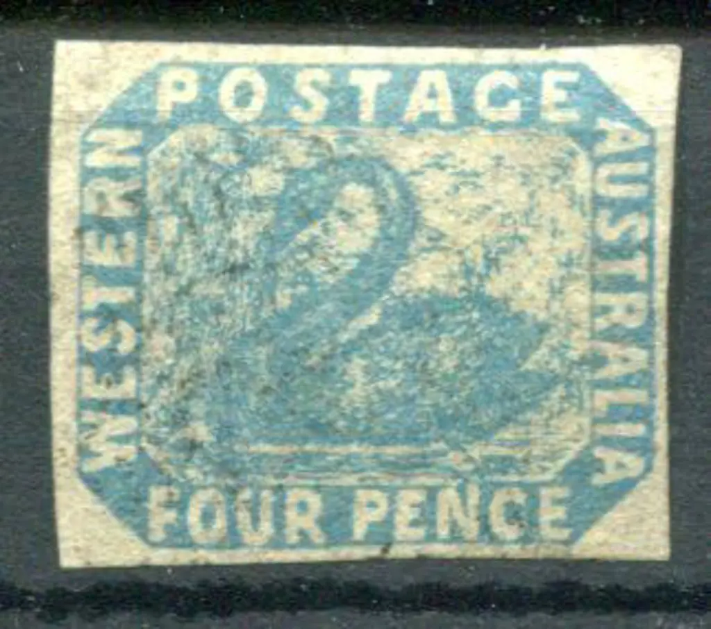 1854 4d pale blue swan with "EN" of "Pence" ... Image 1++