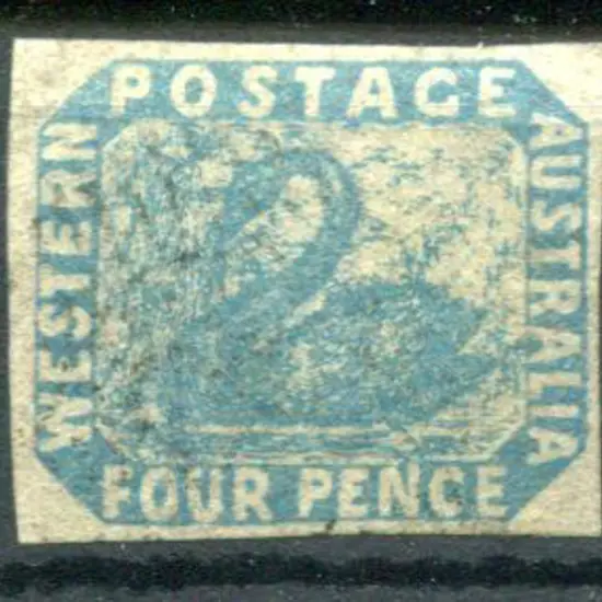 1854 4d pale blue swan with "EN" of "Pence" ...