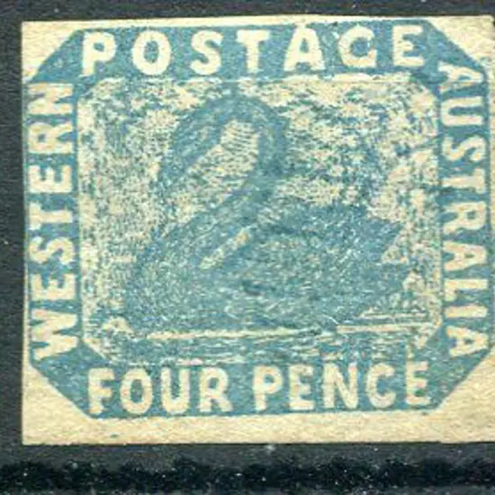 1854 4d blue with one wide margin, two close & one ...