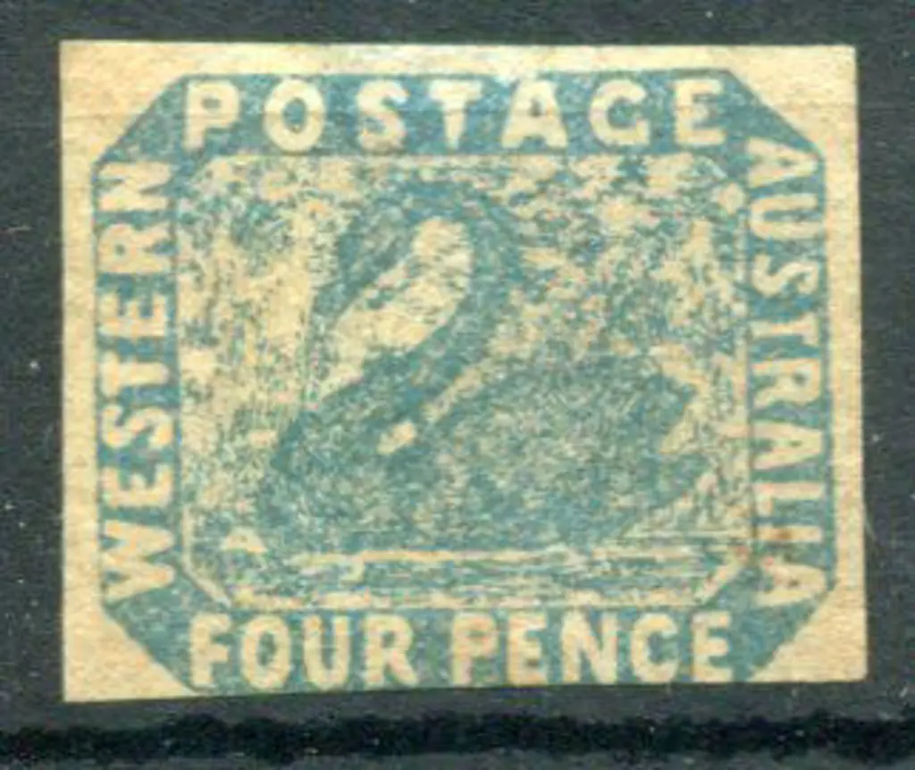 1854 4d blue swan with the "T" of "Postage" shaved ... Image 1++